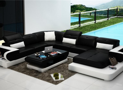 Leather sofa U-shaped sofa living landscape illuminated corner sofa couch set upholstery